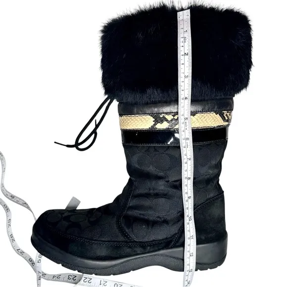 Coach Lorna Monogram Fur Winter Boots Black SZ 9.5