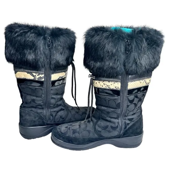 Coach Lorna Monogram Fur Winter Boots Black SZ 9.5