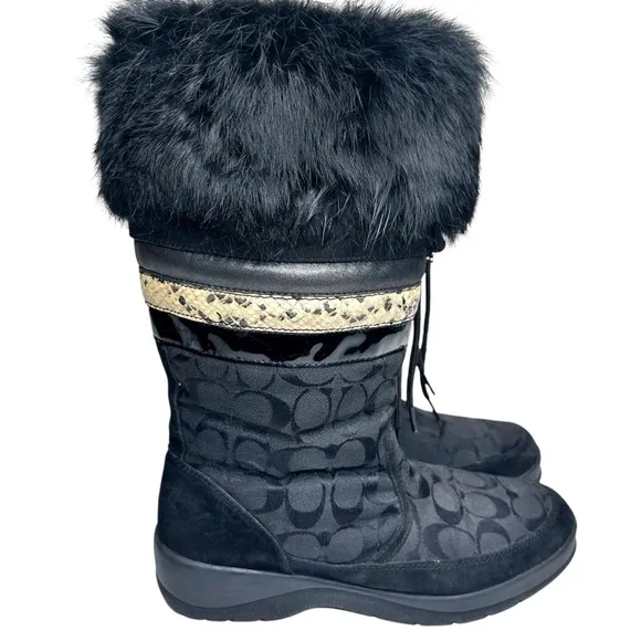 Coach Lorna Monogram Fur Winter Boots Black SZ 9.5