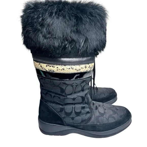 Coach Lorna Monogram Fur Winter Boots Black SZ 9.5