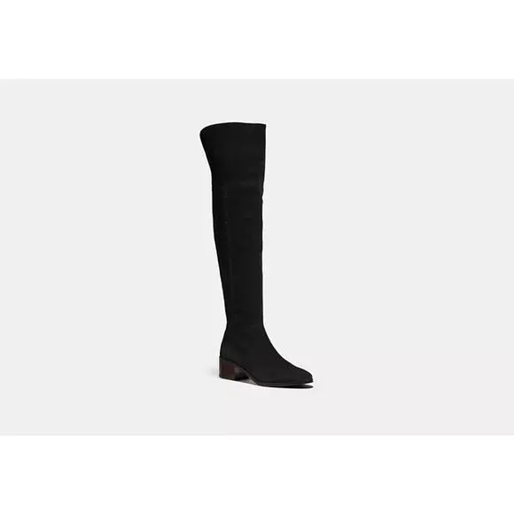 COACH Lucia Split Boots Tall Over the Knee Suede Leather Black Casual 8.5