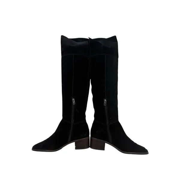 COACH Lucia Split Boots Tall Over the Knee Suede Leather Black Casual 8.5