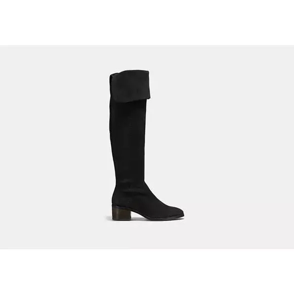 COACH Lucia Split Boots Tall Over the Knee Suede Leather Black Casual 8.5