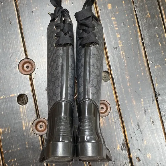 Coach Signature Tall Boots with Faux Fur Lining &amp; Back Laces