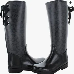 Coach Signature Tall Boots with Faux Fur Lining &amp; Back Laces