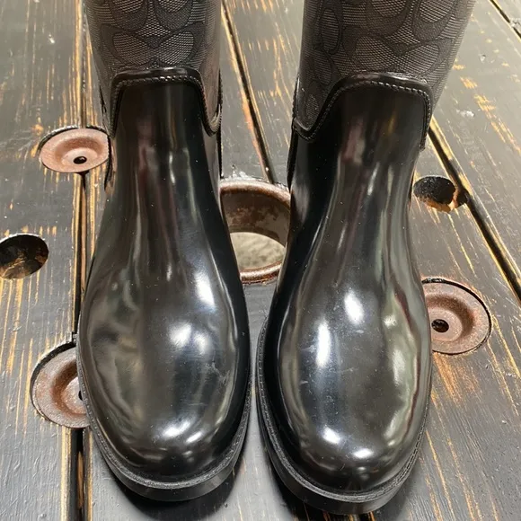 Coach Signature Tall Boots with Faux Fur Lining &amp; Back Laces