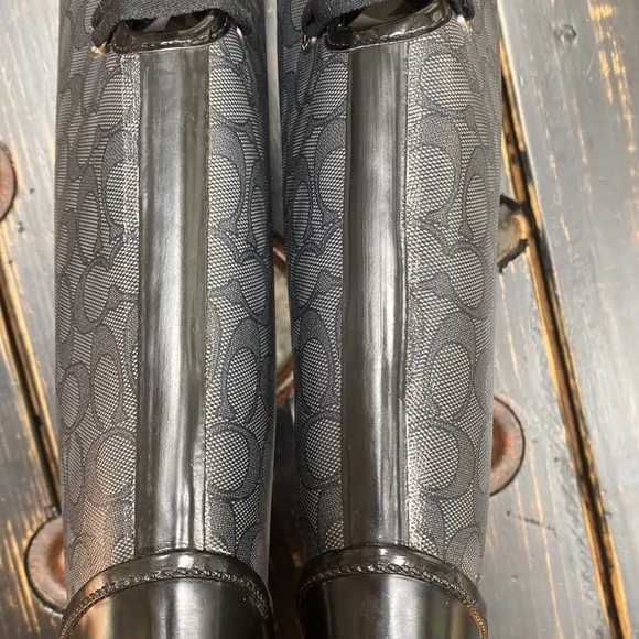 Coach Signature Tall Boots with Faux Fur Lining &amp; Back Laces