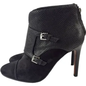 COACH Women's Black Embossed Leather Tina Buckle High Heel Ankle Boots size 7B