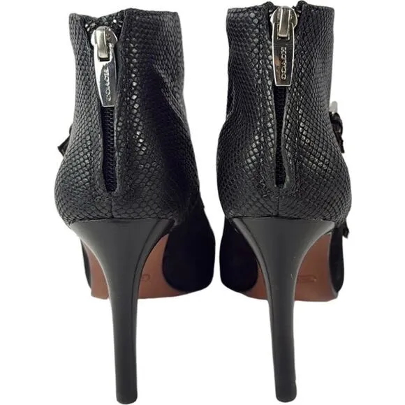 COACH Women's Black Embossed Leather Tina Buckle High Heel Ankle Boots size 7B