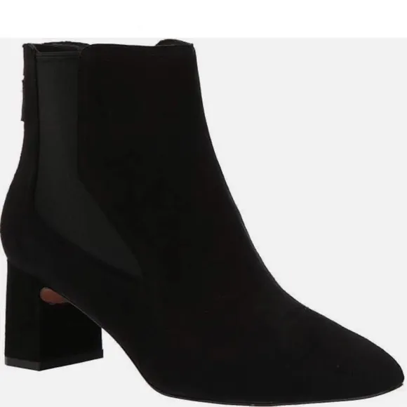 Cole Haan Etta Black Suede Pointed Toe Ankle Booties Block Heel Leather Boot 9.5