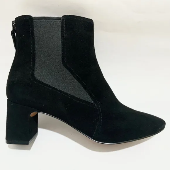 Cole Haan Etta Black Suede Pointed Toe Ankle Booties Block Heel Leather Boot 9.5