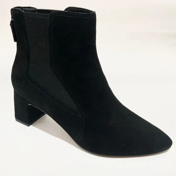 Cole Haan Etta Black Suede Pointed Toe Ankle Booties Block Heel Leather Boot 9.5
