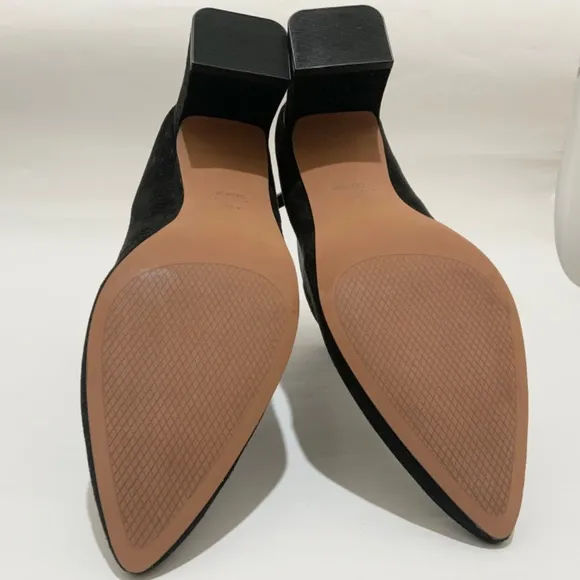 Cole Haan Etta Black Suede Pointed Toe Ankle Booties Block Heel Leather Boot 9.5