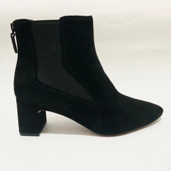Cole Haan Etta Black Suede Pointed Toe Ankle Booties Block Heel Leather Boot 9.5