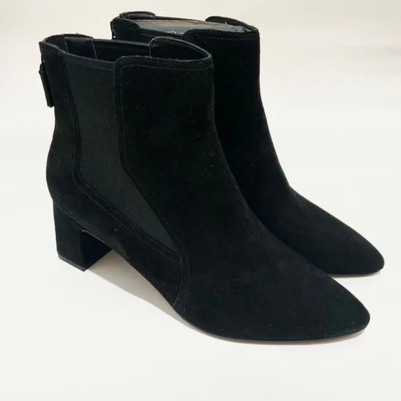 Cole Haan Etta Black Suede Pointed Toe Ankle Booties Block Heel Leather Boot 9.5