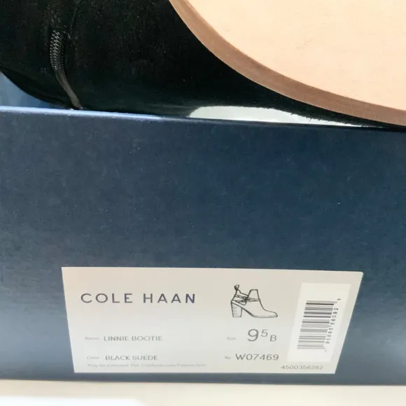 Cole Haan Linnie Black Suede Booties Block Heel Leather Women’s Ankle Boots 9.5