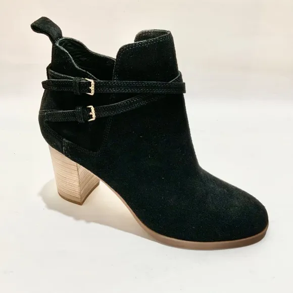 Cole Haan Linnie Black Suede Booties Block Heel Leather Women’s Ankle Boots 9.5