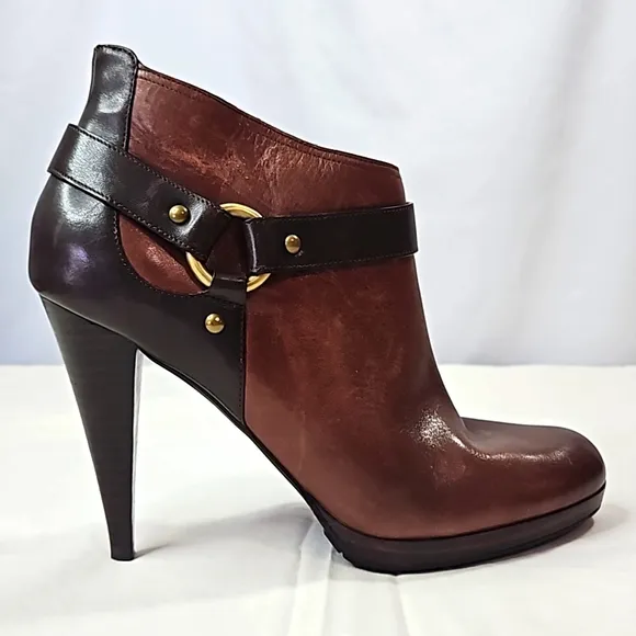 Cole Haan Womens Ankle Boot Siletto w/Harness Detail, Brown Leather Sz 11