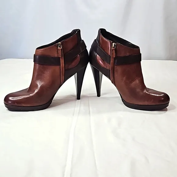 Cole Haan Womens Ankle Boot Siletto w/Harness Detail, Brown Leather Sz 11