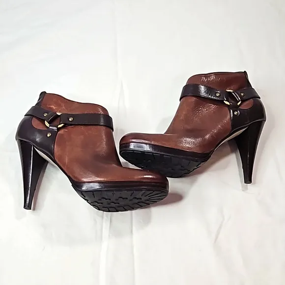 Cole Haan Womens Ankle Boot Siletto w/Harness Detail, Brown Leather Sz 11