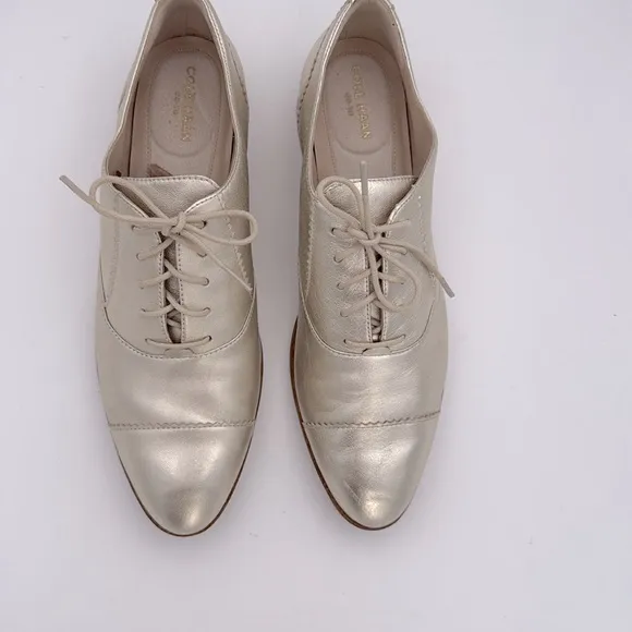 Cole Haan - women's Go - to - Arden Oxford metallic gold leather lace up shoes 9