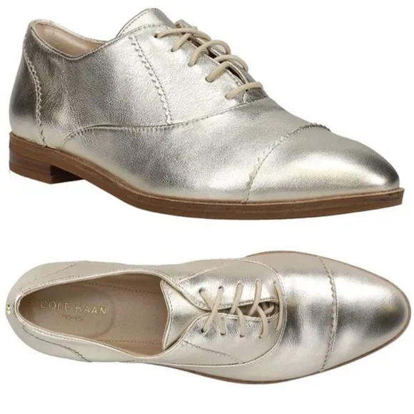 Cole Haan - women's Go - to - Arden Oxford metallic gold leather lace up shoes 9