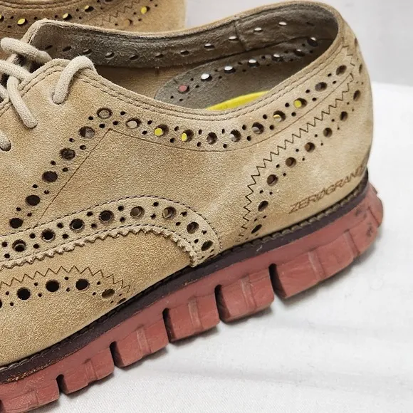 Cole Haan Zerogrand Mushroom Suede Wingtip Shoes Oxford Soft QUALITY mens 9.5