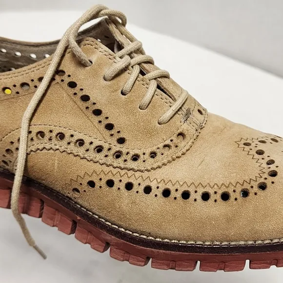 Cole Haan Zerogrand Mushroom Suede Wingtip Shoes Oxford Soft QUALITY mens 9.5