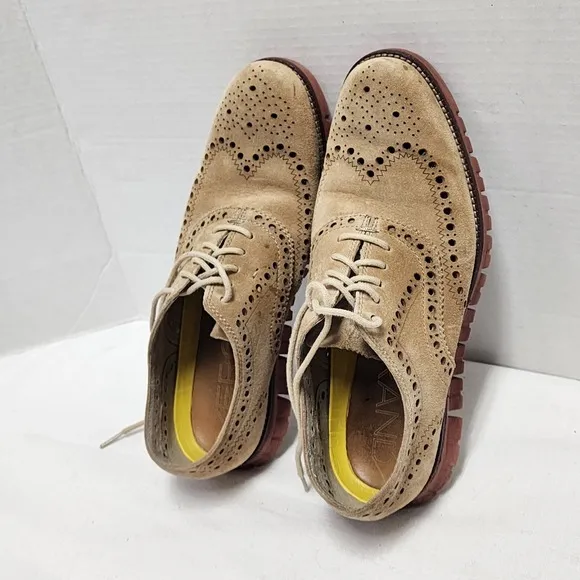 Cole Haan Zerogrand Mushroom Suede Wingtip Shoes Oxford Soft QUALITY mens 9.5