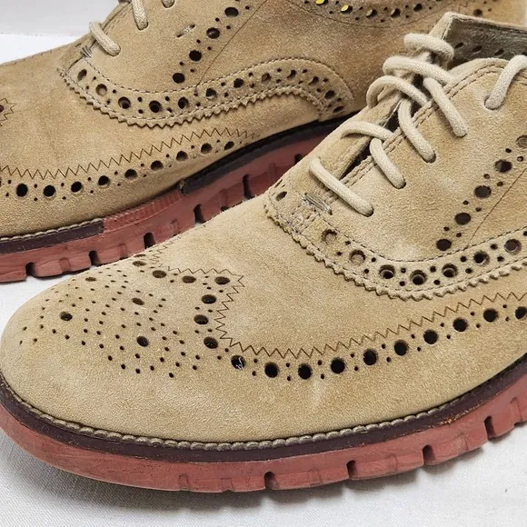 Cole Haan Zerogrand Mushroom Suede Wingtip Shoes Oxford Soft QUALITY mens 9.5
