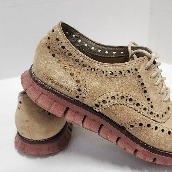 Cole Haan Zerogrand Mushroom Suede Wingtip Shoes Oxford Soft QUALITY mens 9.5