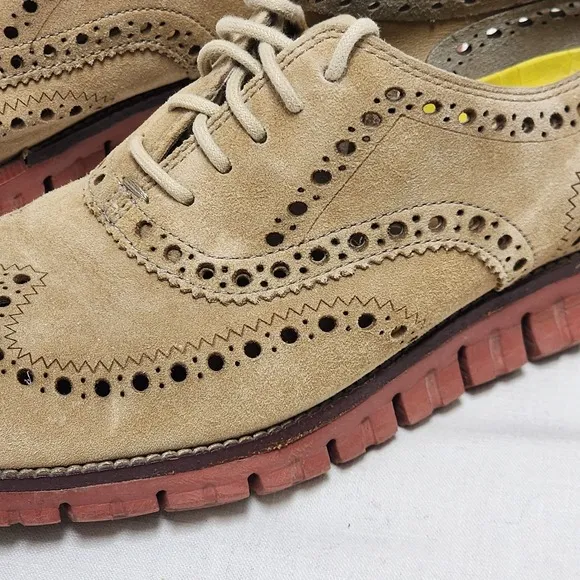 Cole Haan Zerogrand Mushroom Suede Wingtip Shoes Oxford Soft QUALITY mens 9.5