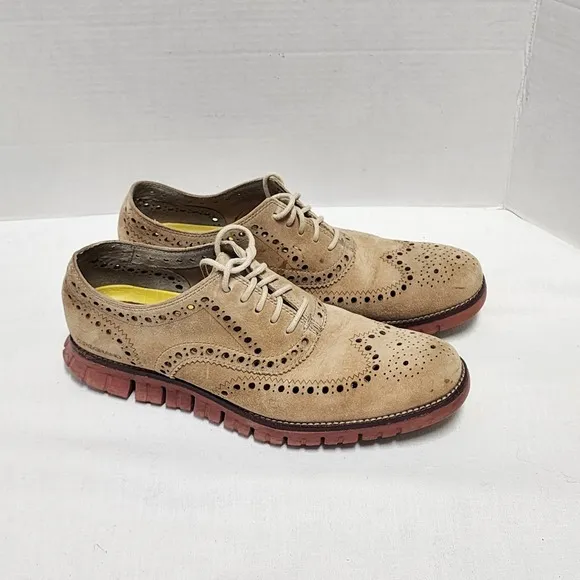 Cole Haan Zerogrand Mushroom Suede Wingtip Shoes Oxford Soft QUALITY mens 9.5