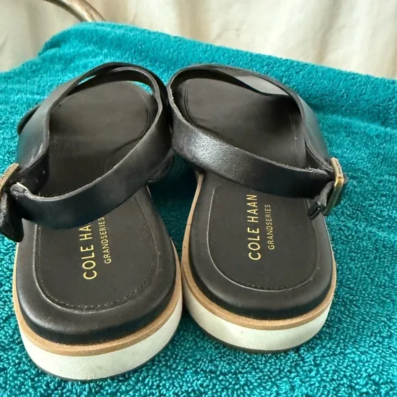 Cole Haan's Grand Series Mira Crossband Sandals, Black Leather Womens Sz 7b