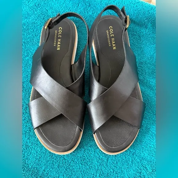 Cole Haan's Grand Series Mira Crossband Sandals, Black Leather Womens Sz 7b