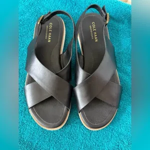 Cole Haan's Grand Series Mira Crossband Sandals, Black Leather Womens Sz 7b