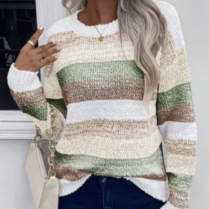 Color Block Crew Neck Casual Pullover Long Sleeve Sweater