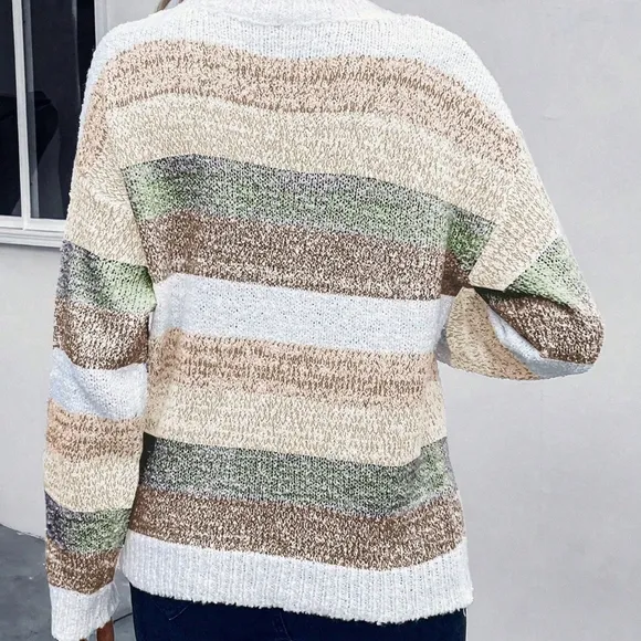 Color Block Crew Neck Casual Pullover Long Sleeve Sweater