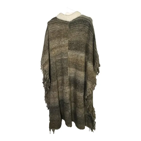 COPY - Zara Rustic fringe oversized v-neck longline poncho XS-S NWOT