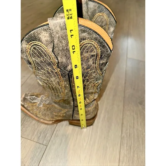 Corral Teen Youth Size 2 Square Toe Distressed Cross Wings Boots A1032 Cowgirl