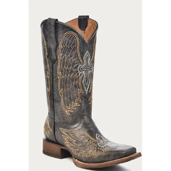 Corral Teen Youth Size 2 Square Toe Distressed Cross Wings Boots A1032 Cowgirl