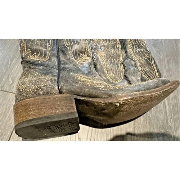 Corral Teen Youth Size 2 Square Toe Distressed Cross Wings Boots A1032 Cowgirl