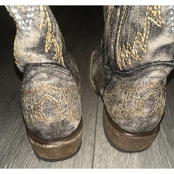 Corral Teen Youth Size 2 Square Toe Distressed Cross Wings Boots A1032 Cowgirl