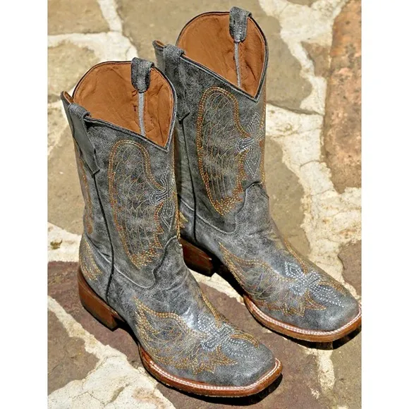 Corral Teen Youth Size 2 Square Toe Distressed Cross Wings Boots A1032 Cowgirl