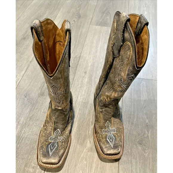 Corral Teen Youth Size 2 Square Toe Distressed Cross Wings Boots A1032 Cowgirl