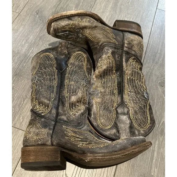 Corral Teen Youth Size 2 Square Toe Distressed Cross Wings Boots A1032 Cowgirl