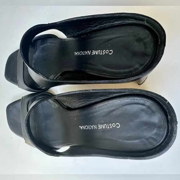 Costume National Slides Sandals, Black Leather, size 37.5, US 7.5