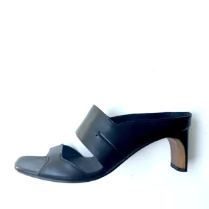 Costume National Slides Sandals, Black Leather, size 37.5, US 7.5