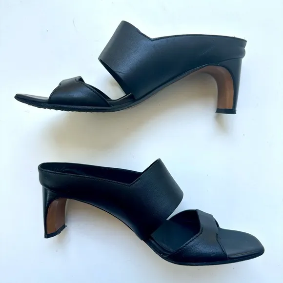 Costume National Slides Sandals, Black Leather, size 37.5, US 7.5