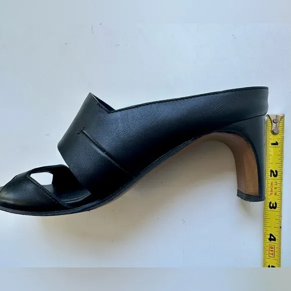 Costume National Slides Sandals, Black Leather, size 37.5, US 7.5